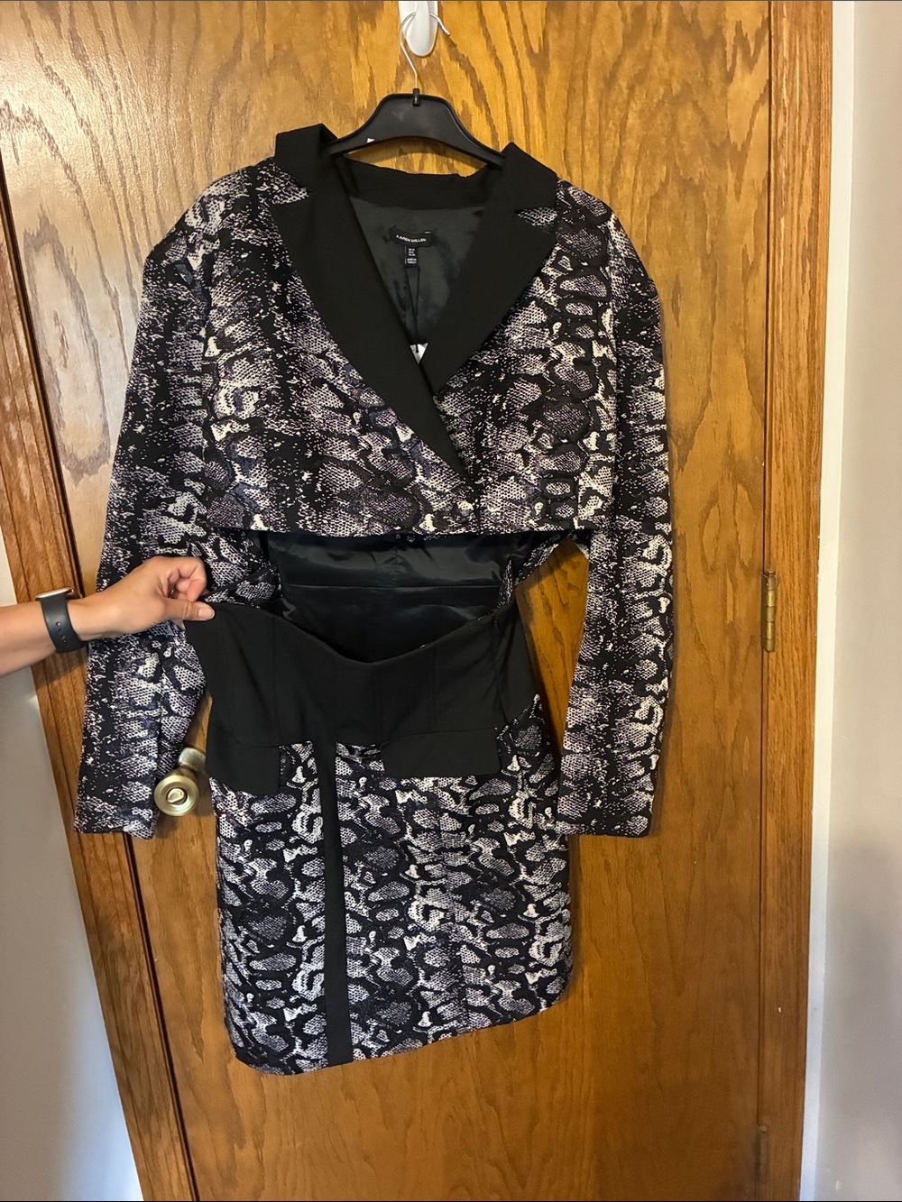 Snake Print Blazer Dress with Black Waist Panel
